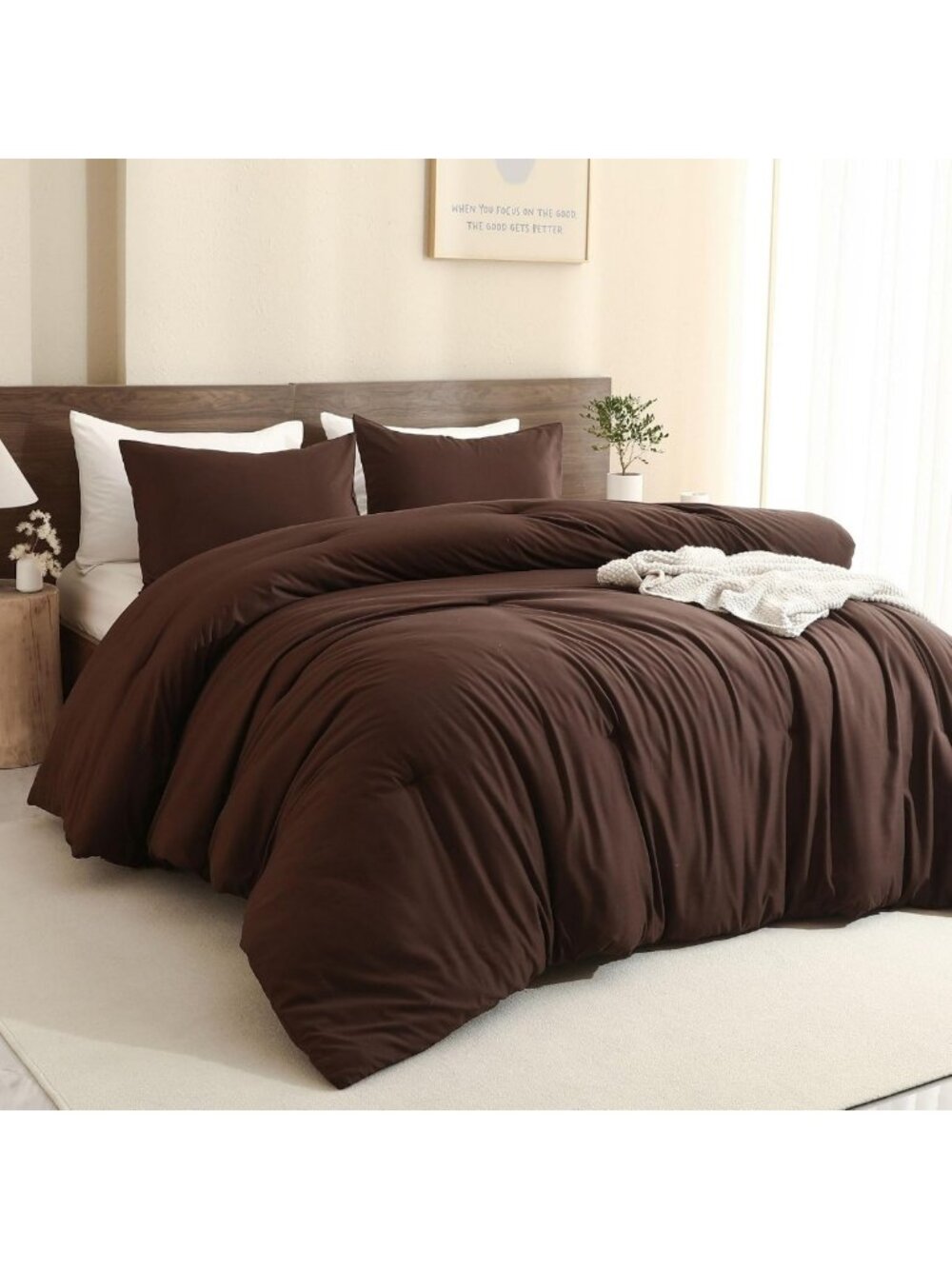 Earthy Brown Queen Comforter Set - 3 Piece Lightweight Bedding, Soft & Fluffy